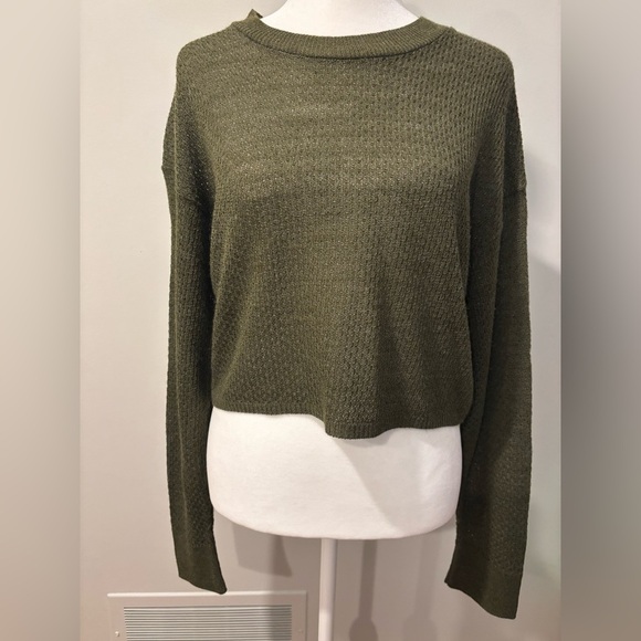 Abound Sweaters - Abound Dark Olive Crew Neck Cropped Sweater